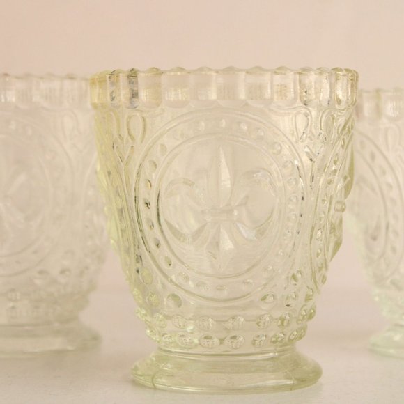 Vintage 1990s Cut Glass Candle Holders by Anthropologie, Fleur De Lis Pattern, - Picture 4 of 10